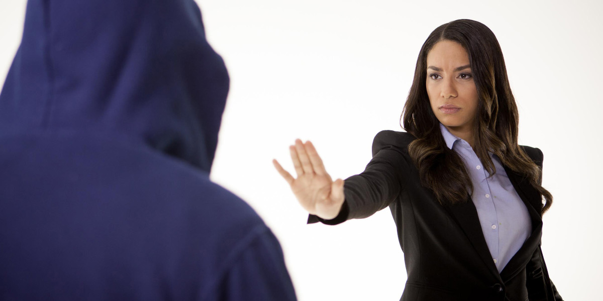 a woman in condition orange
