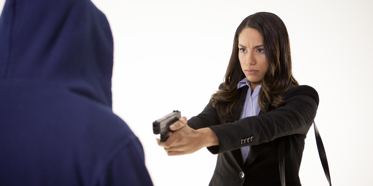 a woman in condition red